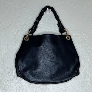 DESMO Italian Pebbled Leather Shoulder Bag Black Gold Hardware